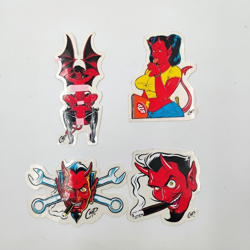Coop Art 4 Mini Devil Stickers Decals Hot Rod VTG 90's Kustom Kulture Poster Pop